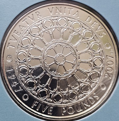 5 pounds 2007 Marea Britanie, Diamond Wedding, Brilliant uncirculated, Royal Mint Pack, km#1077 foto