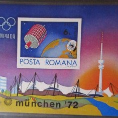 ROMANIA 1972 - LP 799 , SPORT , SATELITI ,OLIMPIADA MUNCHEN, COLITA NESTAMPILATA