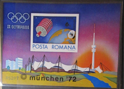 ROMANIA 1972 - LP 799 , SPORT , SATELITI ,OLIMPIADA MUNCHEN, COLITA NESTAMPILATA foto