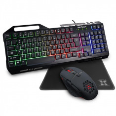 Kit Gaming Serioux Tobis 3 in 1, Tastatura de gaming, 104 taste, 7 taste Anti-ghosting, design slim, iluminare rainbow, structura metalica + taste neg