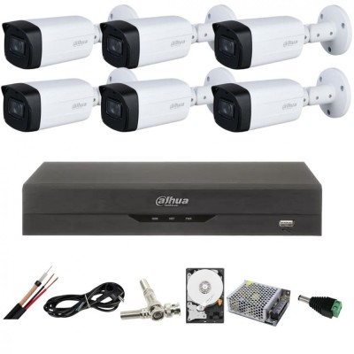 Sistem de supraveghere Dahua cu 6 camere 5 MP IR 80M lentila 3.6MM Starlight, DVR Dahua 8 canale 8MP Hard Accesorii incluse SafetyGuard Surveillance foto