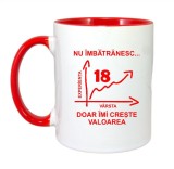 Cana maner rosu personalizata &quot;Nu imbatranesc doar imi creste valoarea, 18 ani&quot;, INOVATIX&reg;. 330ml, Oem