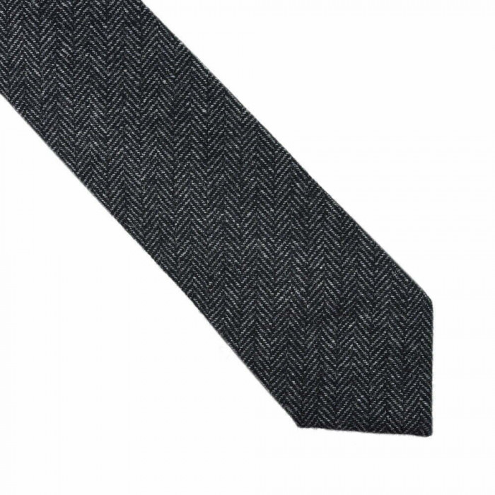 Cravata lata, Onore, negru, lana, 145 x 7 cm, model liniar