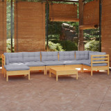 VidaXL Set mobilier de grădină cu perne gri, 8 piese, lemn masiv pin