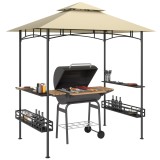 Outsunny Cort de Grătar, Cort de BBQ, Foisor de Grădină cu 2 Rafturi, Coșuri de Depozitare, Carlige, pentru Terasă, Bej | Aosom Romania