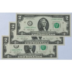 S.U.A., 3 x 2 Dolari 2017, UNC, Consecutive.