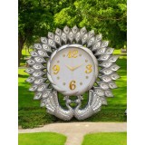 Ceas de perete argintiu tip păuni 54 cm