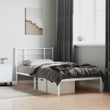 vidaXL Cadru de pat din metal cu tăblie, alb, 107x203 cm