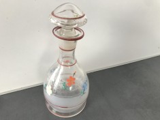 Superba sticla veche cu dop pentru băuturi alcoolice,pictată manual,fliorale.