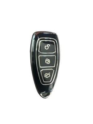 Husa Cheie Auto Ford Kuga, Negru cu contur Silver, Smartkey, Tpu foto