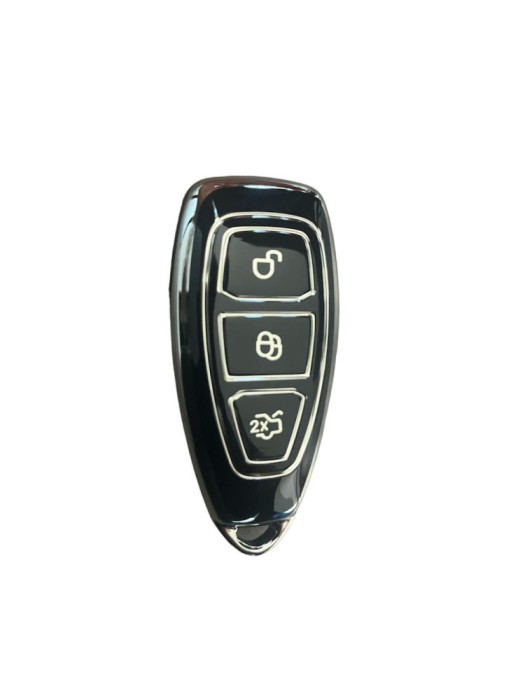 Husa Cheie Auto Ford Kuga, Negru cu contur Silver, Smartkey, Tpu