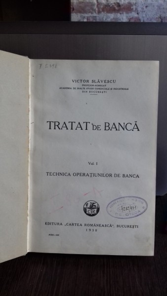 TRATAT DE BANCA VOL.I - VICTOR SLAVESCU