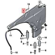 Rezervor spalator parbriz BMW Seria 1 (E82/E88), 09.2004-10.2013, Seria 3 (E90), 11.2004-06.2012, fara pompa lichid parbriz, cu set spalator far, far