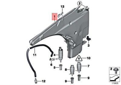 Rezervor spalator parbriz BMW Seria 1 (E82/E88), 09.2004-10.2013, Seria 3 (E90), 11.2004-06.2012, fara pompa lichid parbriz, cu set spalator far, far foto