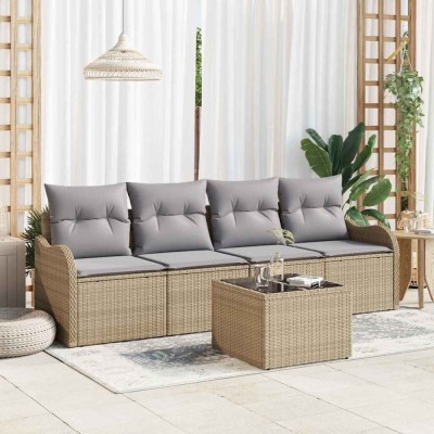 vidaXL Set de canapele pentru grădină 5 pcs Bej Rattan poli 3345570 foto