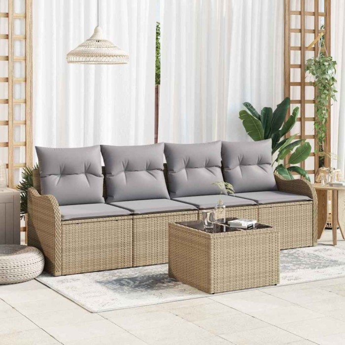 vidaXL Set de canapele pentru grădină 5 pcs Bej Rattan poli 3345570