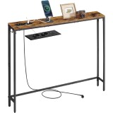 Masa consola &icirc;ngusta VASAGLE cu statie de &icirc;ncarcare, 100x15x80 cm, maro rustic