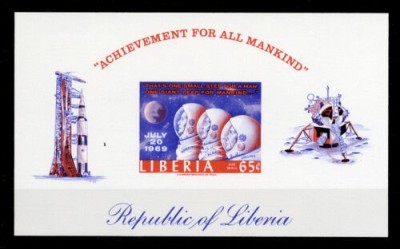 LIBERIA 1969 COSMOS , ASELENIZARE 2 COLITE NESTAMPILATE foto