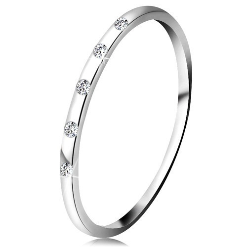 Inel din aur alb 14K - cinci diamante mici transparente, bandă subțire - Marime inel: 60