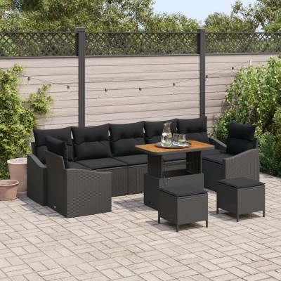 Set de sofa pentru gradina Gossi cu perne negre din ratan polimer acacia, sofa pentru gradina Gossi cu 2 locuri cu perne negre din ratan polimer, set foto