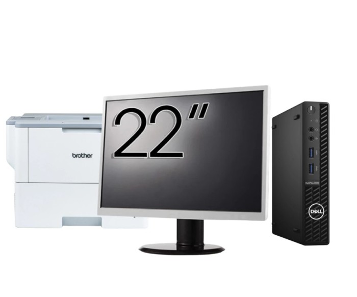 Pachet Calculator Second Hand DELL OptiPlex 3080 MiniPC, Intel Core i5-10500 3.10 - 4.50GHz, 16GB DDR4, 256GB SSD + Monitor 22 Inch + Imprimanta Broth