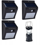 Cumpara ieftin Set 3 lampi solare de perete cu senzor de miscare si lumina cu 30 leduri Felinar Camping Panou Solar si USB
