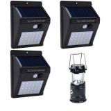 Set 3 lampi solare de perete cu senzor de miscare si lumina cu 30 leduri Felinar Camping Panou Solar si USB