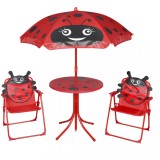 VidaXL Set bistro pentru copii de grădină, cu umbrelă, 3 piese, roșu