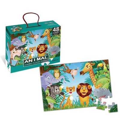 Puzzle gigant de podea cu 48 de piese de carton groase si rezistente vopsite luciox si non toxic pentru copii, Animalele Africii foto
