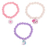 Brățări Elastice Copii, Set 3 Buc, Multicolor, Mărgele Mici Mate, Unicorn și Ursuleț, Oem
