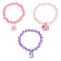 Brățări Elastice Copii, Set 3 Buc, Multicolor, Mărgele Mici Mate, Unicorn și Ursuleț