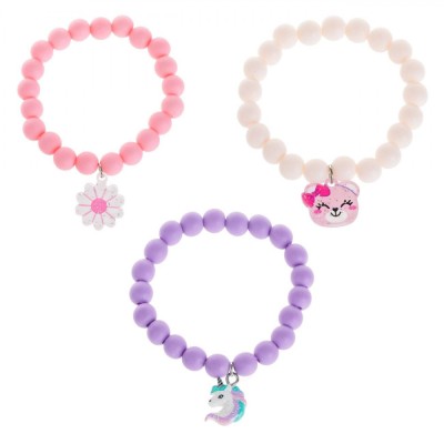 Brățări Elastice Copii, Set 3 Buc, Multicolor, Mărgele Mici Mate, Unicorn și Ursuleț foto