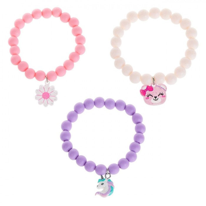 Brățări Elastice Copii, Set 3 Buc, Multicolor, Mărgele Mici Mate, Unicorn și Ursuleț