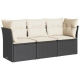 Set mobilier de gradina cu perne, 3 piese, negru, poliratan