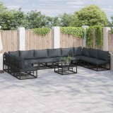 vidaXL Set de canapele pentru grădină cu pernă 10 pcs Negru Aluminiu