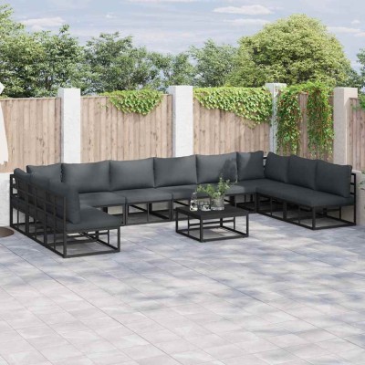 vidaXL Set de canapele pentru grădină cu pernă 11 pcs Negru Aluminiu 3378903 foto