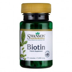 Biotin Swanson, 5000 mcg, 30 capsule,1 luna utilizare,pentru cresterea parului