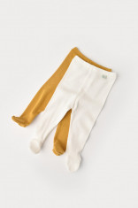 Set 2 pantaloni cu botosei bebe unisex din bumbac organic si modal ? Mustar/Ecru, Baby Cosy (Marime: 3-6 Luni) foto