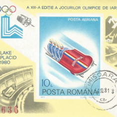Romania, LP 999/1979, J.O. de Iarna, Lake Placid, colita nedantelata, oblit.