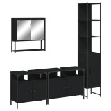 Set mobilier de baie, 4 piese, negru, lemn prelucrat