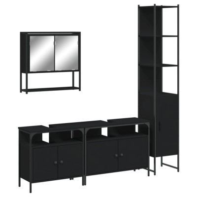 Set mobilier de baie, 4 piese, negru, lemn prelucrat foto