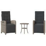 Cumpara ieftin Set bistro de gradina cu perne, 3 piese, gri, poliratan