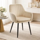 Cumpara ieftin Scaun stil fotoliu bucatarie/living, Artool, Lugo, catifea bej, picioare metal negru, 57.5x56.5x86.5 cm