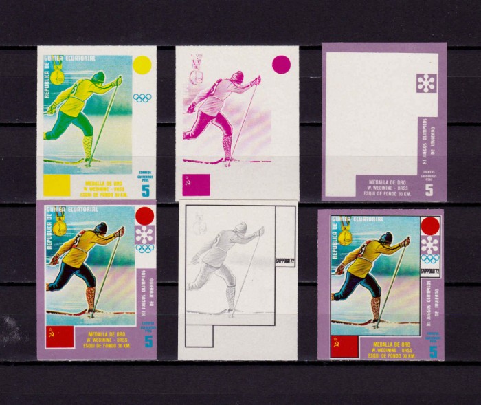 ✅(S46) 1972 Guinea Ec. &quot;Olimp.Sapporo &#039;72&quot; ,schi PROOF ned.+5 faze de tipar,MNH