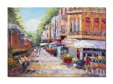 Cumpara ieftin Tablou peisaj citadin pictat manual, Strada florilor, 70x50cm ulei in cutit efect 3D, gata de expus pe perete