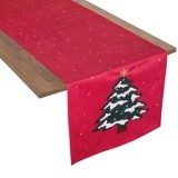 Runner Decorativ de Craciun Rosu cu Brad, 160x35cm, CMCLASS