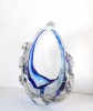 Coș Cristal Murano T&acirc;rgu-Mureș Anii &#039;60, Sommerso, Suflat Manual, Etichetă Prodcomplex, Sticlă Artă Vintage, Coșuleț Decorativ