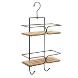 Suport Cosmetice 2 Rafturi Metal/Bambus Cu C&acirc;rlig Caddy &ndash; Negru / Bamboo | Etajere Baie