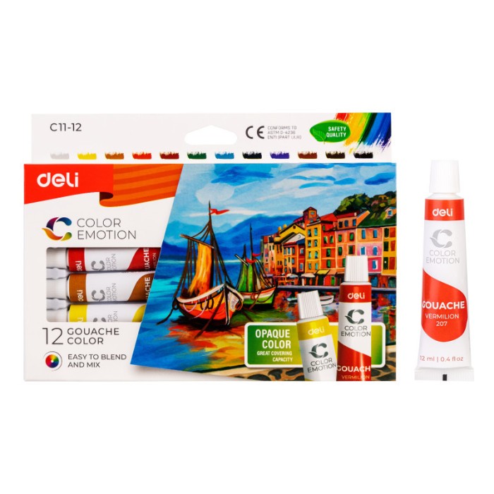 Tempera gouache 12 culori 12ml Deli