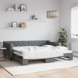 Cumpara ieftin Pat de zi cu extensie, gri &icirc;nchis, 90x200 cm, textil